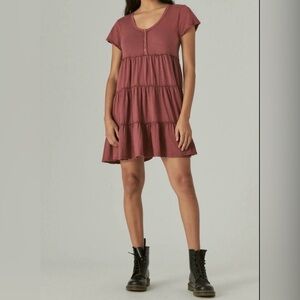 Lucky Brand Women's Burgundy Tiered Tee Dress